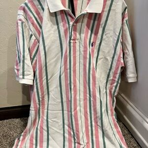 90s Vintage Polo By Ralph Lauren XL Pink Stripped Polo Shirt Cotton Small Stain
